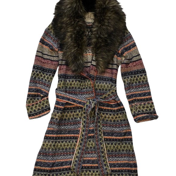 ANTHROPOLOGIE Angel of the North wool blend faux fur sweater coat cardigan sz S - Picture 1 of 5